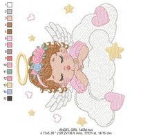 Cargar imagen en el visor de la galería, Angel with wings embroidery designs - Baby girl embroidery design machine embroidery pattern - Girl with wings embroidery file pes download
