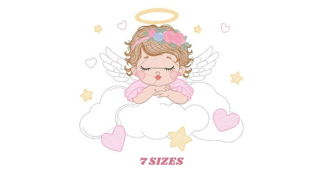 Angel with wings embroidery designs - Baby girl embroidery design machine embroidery pattern - Girl with wings embroidery file pes download