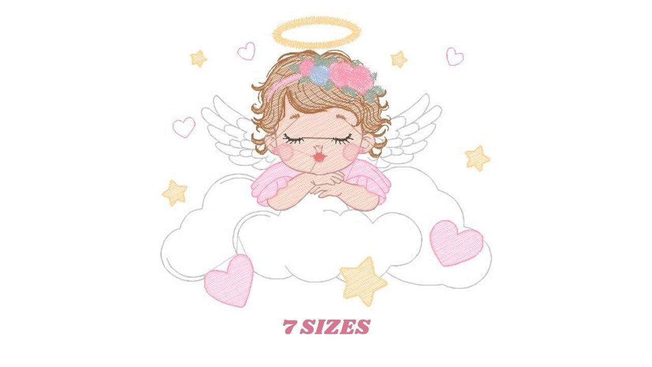 Angel with wings embroidery designs - Baby girl embroidery design machine embroidery pattern - Girl with wings embroidery file pes download