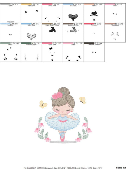 Ballerina with flowers embroidery designs - Ballet dancer with butterflies machine embroidery pattern - Baby girl file - Instant download