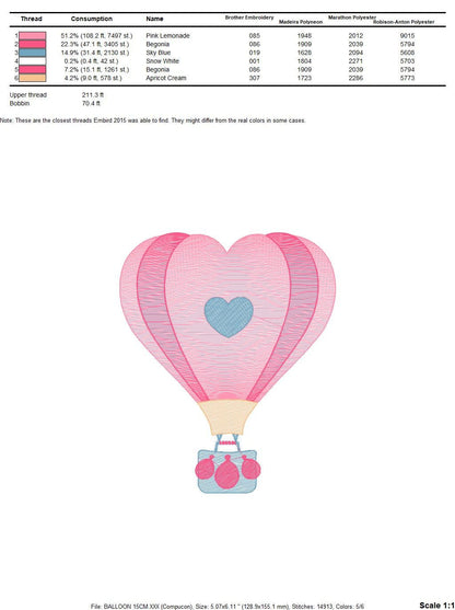 Heart Balloon embroidery designs - Hot air balloon embroidery design machine embroidery pattern - Heart embroidery file - instant download - Marcia Embroidery
