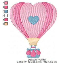 Heart Balloon embroidery designs - Hot air balloon embroidery design machine embroidery pattern - Heart embroidery file - instant download