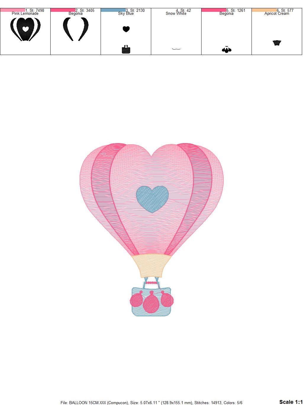 Heart Balloon embroidery designs - Hot air balloon embroidery design machine embroidery pattern - Heart embroidery file - instant download - Marcia Embroidery