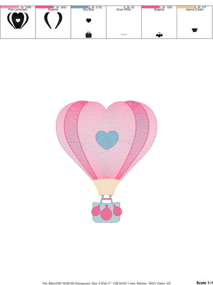 Heart Balloon embroidery designs - Hot air balloon embroidery design machine embroidery pattern - Heart embroidery file - instant download - Marcia Embroidery