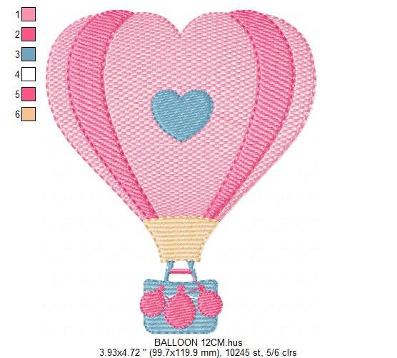 Heart Balloon embroidery designs - Hot air balloon embroidery design machine embroidery pattern - Heart embroidery file - instant download - Marcia Embroidery