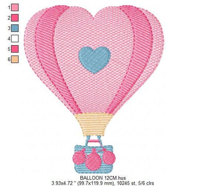Heart Balloon embroidery designs - Hot air balloon embroidery design machine embroidery pattern - Heart embroidery file - instant download - Marcia Embroidery