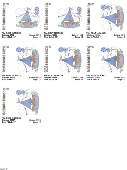 Boat embroidery designs - Sailboat embroidery design machine embroidery pattern - Nautical file instant download - Boat rippled design boy