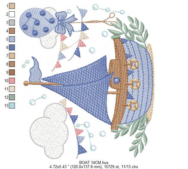 Boat embroidery designs - Sailboat embroidery design machine embroidery pattern - Nautical file instant download - Boat rippled design boy