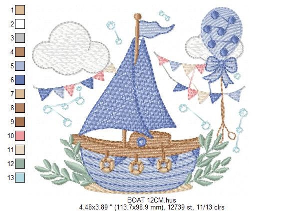 Boat embroidery designs - Sailboat embroidery design machine embroidery pattern - Nautical file instant download - Boat rippled design boy
