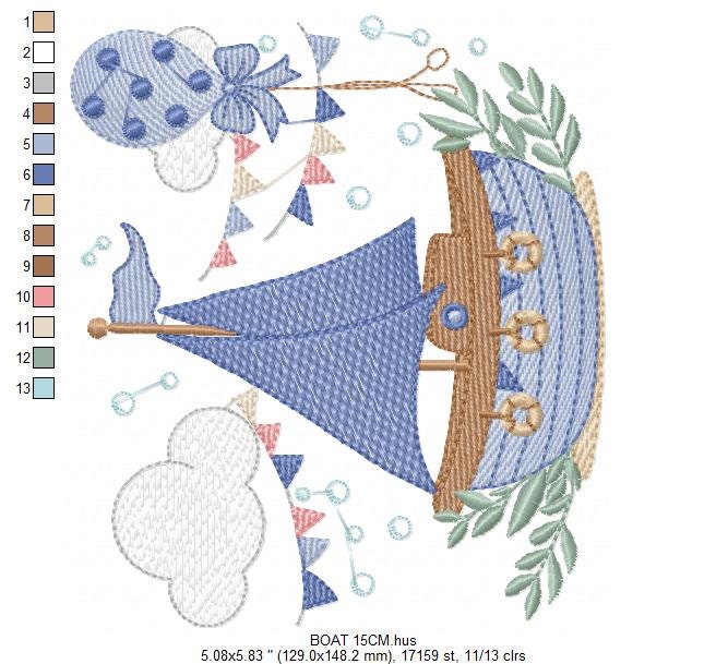 Boat embroidery designs - Sailboat embroidery design machine embroidery pattern - Nautical file instant download - Boat rippled design boy