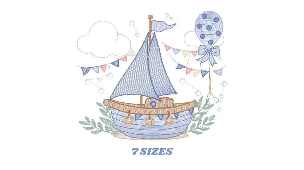 Boat embroidery designs - Sailboat embroidery design machine embroidery pattern - Nautical file instant download - Boat rippled design boy