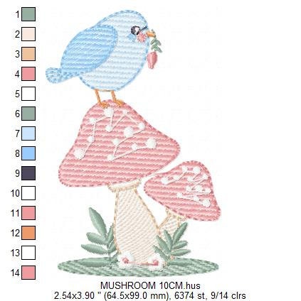 Mushroom embroidery designs - Toad with bird machine embroidery pattern - Baby girl and Boy Forest animal file - Instant digital download Marcia Embroidery