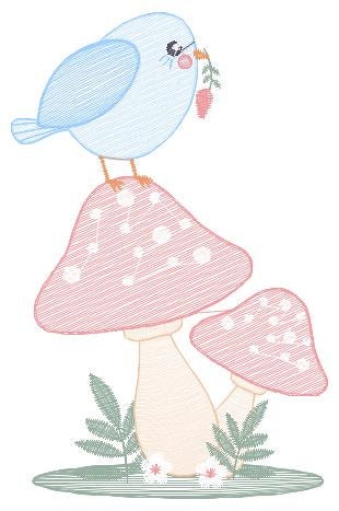 Mushroom embroidery designs - Toad with bird machine embroidery pattern - Baby girl and Boy Forest animal file - Instant digital download Marcia Embroidery