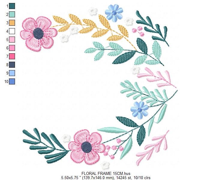 Monogram Frame embroidery designs - Flower embroidery design machine embroidery pattern - Floral wreath embroidery file - instant download