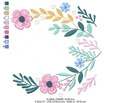 Monogram Frame embroidery designs - Flower embroidery design machine embroidery pattern - Floral wreath embroidery file - instant download