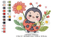 Cargar imagen en el visor de la galería, Ladybug embroidery designs - Girl embroidery design machine embroidery pattern - Insect life embroidery file - garden embroidery spring
