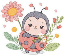 Load image into Gallery viewer, Ladybug embroidery designs - Girl embroidery design machine embroidery pattern - Insect life embroidery file - garden embroidery spring
