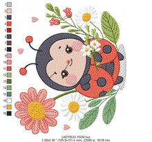 Cargar imagen en el visor de la galería, Ladybug embroidery designs - Girl embroidery design machine embroidery pattern - Insect life embroidery file - garden embroidery spring
