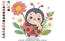 Cargar imagen en el visor de la galería, Ladybug embroidery designs - Girl embroidery design machine embroidery pattern - Insect life embroidery file - garden embroidery spring
