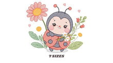 Load image into Gallery viewer, Ladybug embroidery designs - Girl embroidery design machine embroidery pattern - Insect life embroidery file - garden embroidery spring
