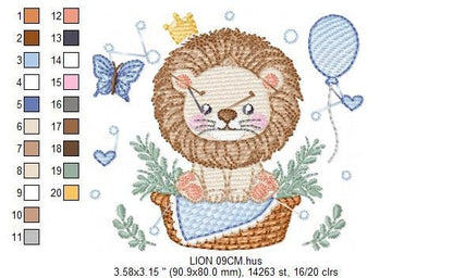 Lion with balloon embroidery designs - Safari Wild Animal with crown machine pattern - Baby boy file - Instant digital download pes jef dst