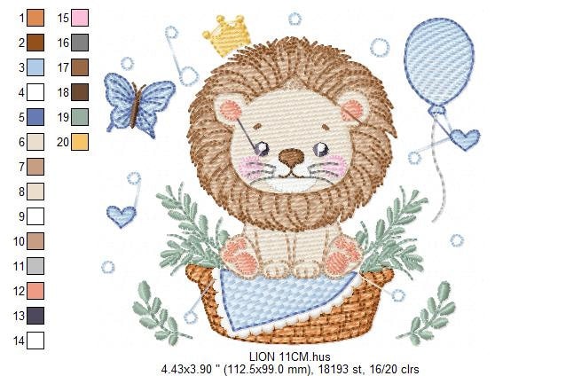 Lion with balloon embroidery designs - Safari Wild Animal with crown machine pattern - Baby boy file - Instant digital download pes jef dst