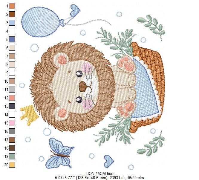 Lion with balloon embroidery designs - Safari Wild Animal with crown machine pattern - Baby boy file - Instant digital download pes jef dst