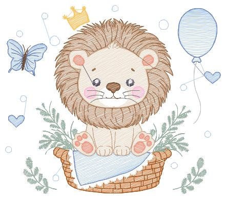 Lion with balloon embroidery designs - Safari Wild Animal with crown machine pattern - Baby boy file - Instant digital download pes jef dst