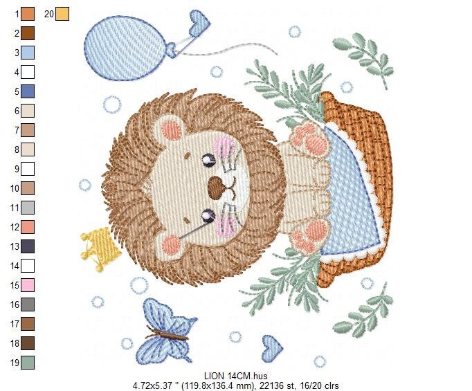 Lion with balloon embroidery designs - Safari Wild Animal with crown machine pattern - Baby boy file - Instant digital download pes jef dst