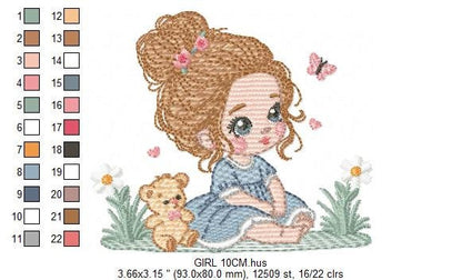 Baby girl embroidery designs - Children embroidery design machine embroidery pattern - girl with flower embroidery file princess embroidery