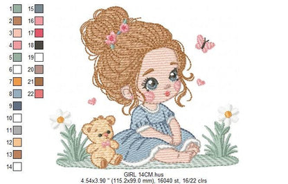 Baby girl embroidery designs - Children embroidery design machine embroidery pattern - girl with flower embroidery file princess embroidery
