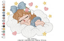 Charger l&#39;image dans la galerie, Angel embroidery designs - Baby girl embroidery design machine embroidery pattern - Angel with clouds embroidery file - instant download
