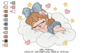 Angel embroidery designs - Baby girl embroidery design machine embroidery pattern - Angel with clouds embroidery file - instant download