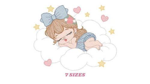 Angel embroidery designs - Baby girl embroidery design machine embroidery pattern - Angel with clouds embroidery file - instant download