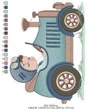 Charger l&#39;image dans la galerie, Old car embroidery design - Baby Boy embroidery designs machine embroidery pattern - Vehicle embroidery file - instant digital download pes
