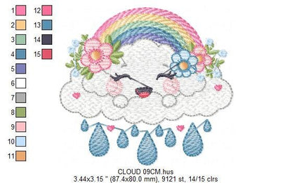 Cloud embroidery design - rainbow embroidery designs machine embroidery pattern - sky embroidery file - kid embroidery rainbow fill stitch Marcia Embroidery