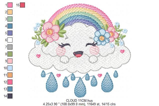 Cloud embroidery design - rainbow embroidery designs machine embroidery pattern - sky embroidery file - kid embroidery rainbow fill stitch Marcia Embroidery