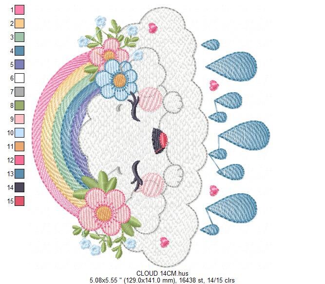 Cloud embroidery design - rainbow embroidery designs machine embroidery pattern - sky embroidery file - kid embroidery rainbow fill stitch Marcia Embroidery