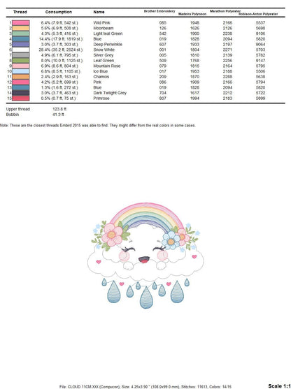 Cloud embroidery design - rainbow embroidery designs machine embroidery pattern - sky embroidery file - kid embroidery rainbow fill stitch Marcia Embroidery