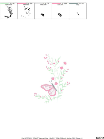 Butterfly embroidery design - Delicate Flowers embroidery designs machine embroidery pattern - Towel embroidery file - instant download pes Marcia Embroidery