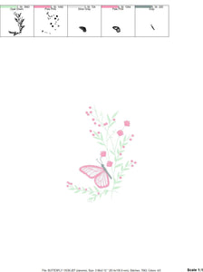 Butterfly embroidery design - Delicate Flowers embroidery designs machine embroidery pattern - Towel embroidery file - instant download pes