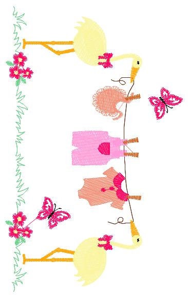 Stork embroidery design - Stork with clothes line machine pattern - Baby Shower gift - Girl Gender reveal party - Instant download pes jef Marcia Embroidery