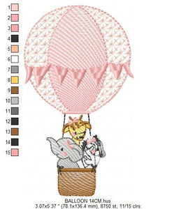 Animal embroidery designs - Hot air balloon embroidery design machine embroidery pattern - Safari embroidery file - Elephant Giraffe Fox pes