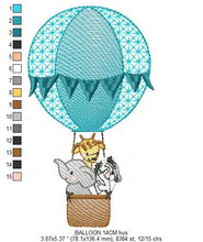 Load image into Gallery viewer, Animal embroidery designs - Hot air balloon embroidery design machine embroidery pattern - Safari embroidery file - Elephant Giraffe Fox pes
