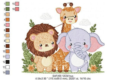 Safari wild animals embroidery designs - Elephant Giraffe and Lion machine embroidery pattern - Baby boy file - Instant digital download pes - Marcia Embroidery