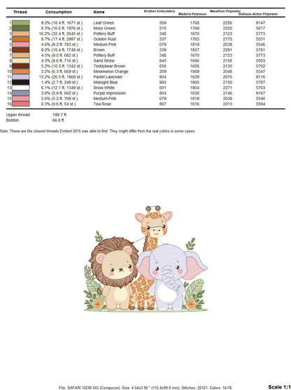 Safari wild animals embroidery designs - Elephant Giraffe and Lion machine embroidery pattern - Baby boy file - Instant digital download pes
