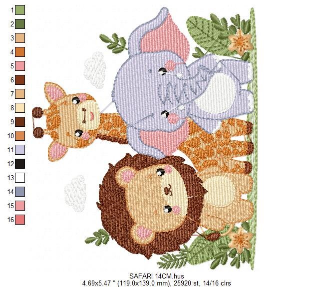 Safari wild animals embroidery designs - Elephant Giraffe and Lion machine embroidery pattern - Baby boy file - Instant digital download pes - Marcia Embroidery