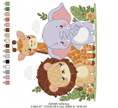 Safari wild animals embroidery designs - Elephant Giraffe and Lion machine embroidery pattern - Baby boy file - Instant digital download pes - Marcia Embroidery
