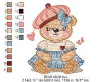 Charger l&#39;image dans la galerie, Female Bear embroidery designs - Baby girl embroidery design machine embroidery pattern - Bear with lace and dress embroidery file pes jef
