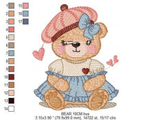 Laden Sie das Bild in den Galerie-Viewer, Female Bear embroidery designs - Baby girl embroidery design machine embroidery pattern - Bear with lace and dress embroidery file pes jef
